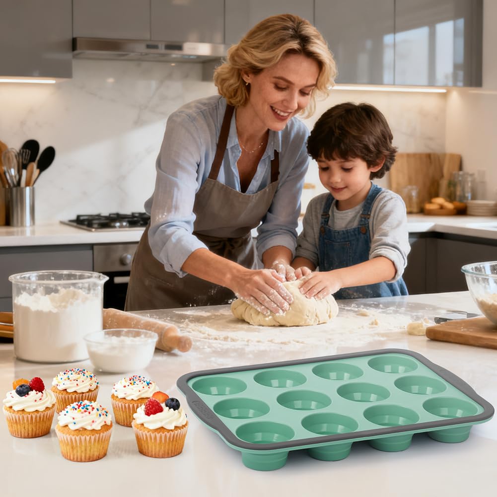 BSBUY Silicone Round Cake Mold, Silicon Muffin Tray 12 Cups, 31x 22.2x 3cm Blue - Image 2