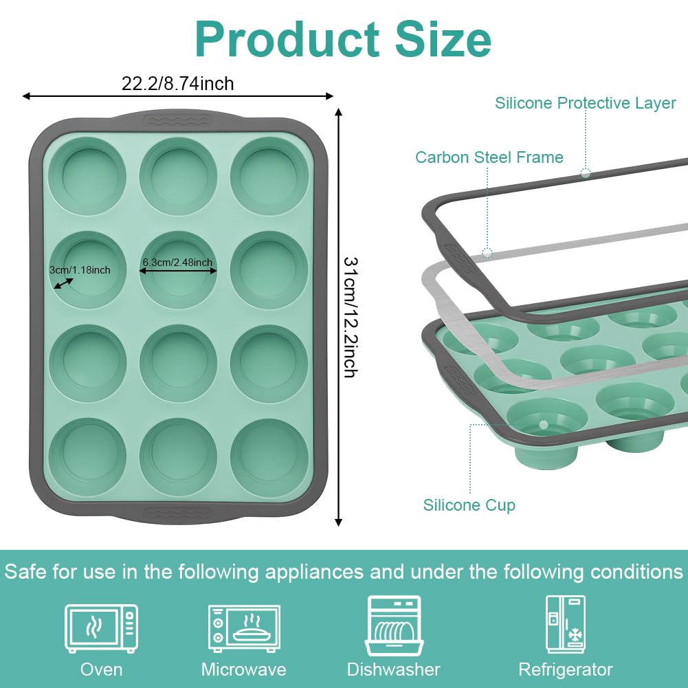 BSBUY Silicone Round Cake Mold, Silicon Muffin Tray 12 Cups, 31x 22.2x 3cm Blue - Image 3