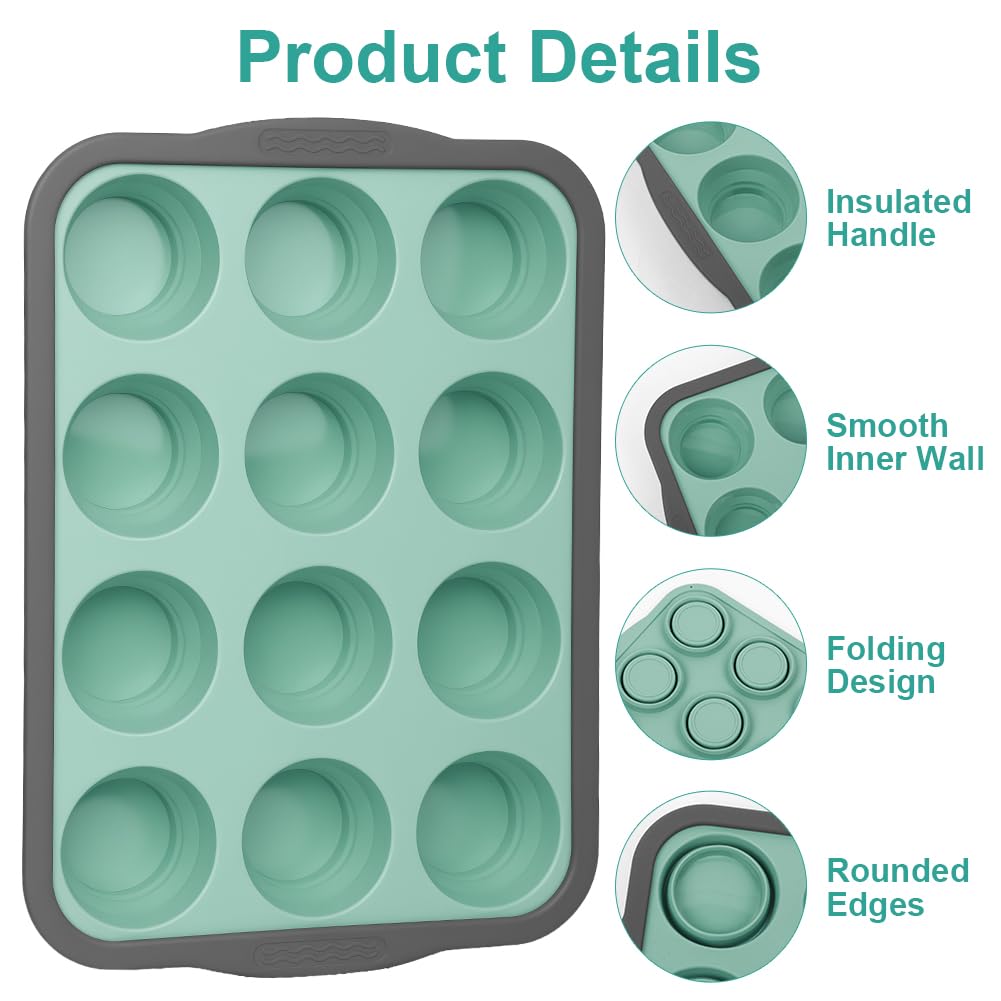 BSBUY Silicone Round Cake Mold, Silicon Muffin Tray 12 Cups, 31x 22.2x 3cm Blue - Image 4