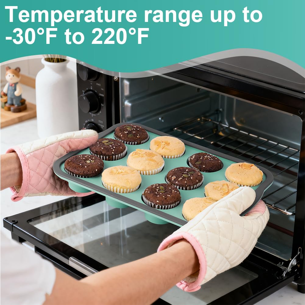 BSBUY Silicone Round Cake Mold, Silicon Muffin Tray 12 Cups, 31x 22.2x 3cm Blue - Image 5